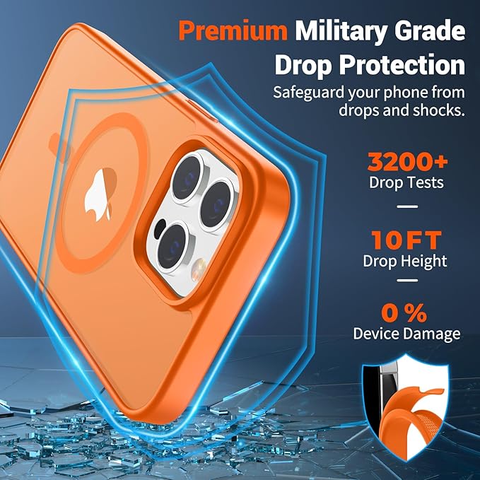 SUPFINE Magnetic for iPhone 13 Pro Max Case with Screen Protector (Compatible with MagSafe) (Military Grade Drop Protection) Translucent Matte Shockproof Phone Cover,Starry Orange