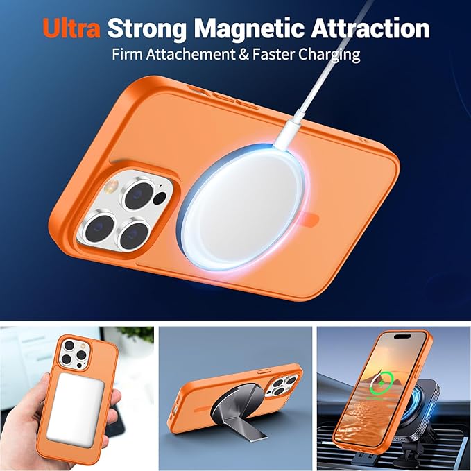 SUPFINE Magnetic for iPhone 14 Pro Max Case with Screen Protector (Compatible with MagSafe) (Military Grade Drop Protection) Translucent Matte Shockproof Phone Cover,Starry Orange