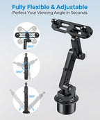 Dual Cup Phone Holder for Car, Cup Mount, Holds 2 Phones Simultaneously, car Phone Mount Compatible with MagSafe, Fits iPhone/Samsung/Motorola/Google/LG/TCL & 4.0-7.0 Inch Smartphones