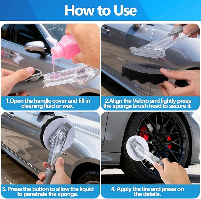 XANGNIER Flow Tire Shine Applicator,Reusable Car&Truck Tire Gel Dressing Applicator,No-Drip Tires Shine Sponge Brush with Replacement Wave Pad,Professional Car Detailing Cleaning Supplies Tool