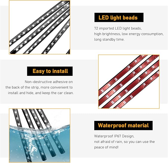 Car Led Interior Lights, RGB 72 LED Multicolor Auto Strip Light with Sound Active Function and Remote Control, Under Dash Smart Lighting Kit with Charger, Car Accessories (Cigarette Lighter)