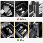 BANKKY 6PCS Center Console Organizer Tray for Tesla Model 3 Highland 2024 2025 Car Accessories with Armrest Storage Tray, Hidden Storage Box, Cup Holder Insert, Camera Privacy Cover, Glove Box Hook
