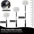 WillingHeart 15° Curved Car Wash Brush with Long Handle 43" Microfiber Cleaning Mop Telescopic Extension Pole for Caravan RV Truck Auto SUV Wheel Boat Exterior 2 in1 Carwash Duster Scratch Free, White