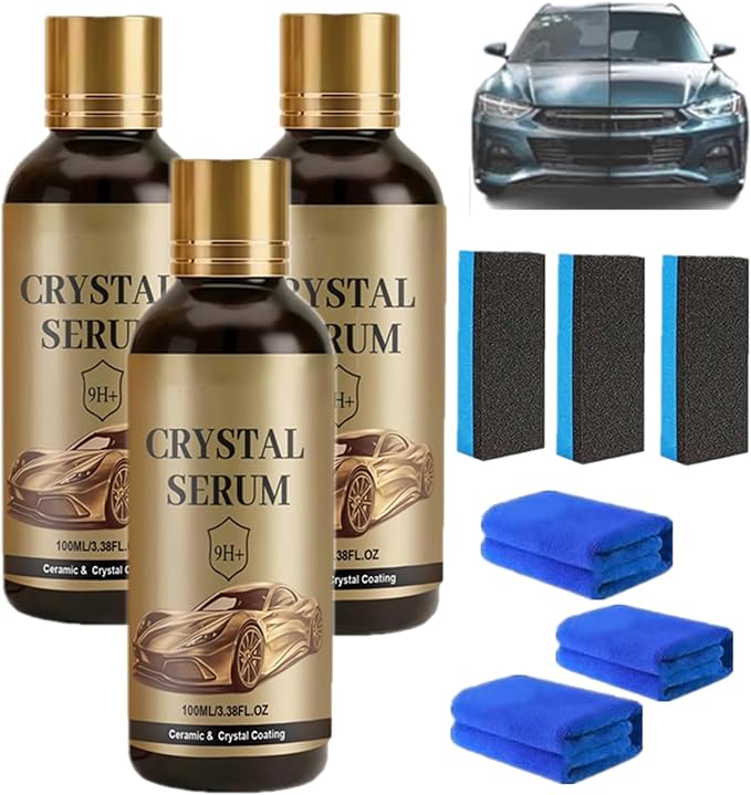 Ceramic Car Coating Kit - Crystal Serum, Crystal Serum Advanced Graphene Ultra Ceramic Coating for Cars, 9h+ Hardness Professional Ceramic Coating For Paint Glass & Wheel (3 PCS)