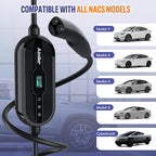 AIMILER Level 1/2 Tesla Charger, 16A, 25ft Cable ETL Certified, 240V NEMA 6-20P Plug & 110V 5-15P Adapter Cable, Portable Electric Car EV Charger for Tesla Models Y/X/3/S or Other Nacs EVs (Black)
