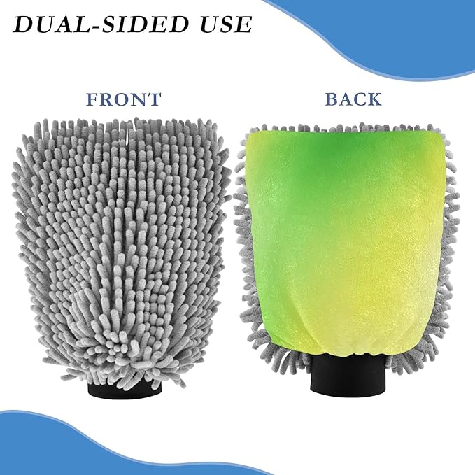 Qilmy Green Gradient Pattern Microfiber Chenille Car Wash Sponge Scratch Free Car Wash Mitt Absorbent Mitt Sponge for Trucks SUVs Car Washing Home Cleaning, Large