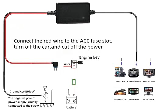 Dash Cam Multi-Interface Hardwire Kit,Baby Car Camera power cord adapter for 5V and 12V multiple devices,such as Baby Car Camera/Radar Detector/Car Portable Carplay/Backup Camera/ Mirror Camera(13ft)