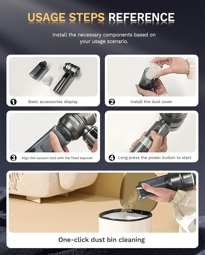 Cordless Handheld Car Vacuum Cleaner, 15000PA High Power 2-in-1 Mini Vacuum Duster & Inflator with LED Display Screen, 3-Speed Brushless Motor for Car Care, Home, Office, Pet