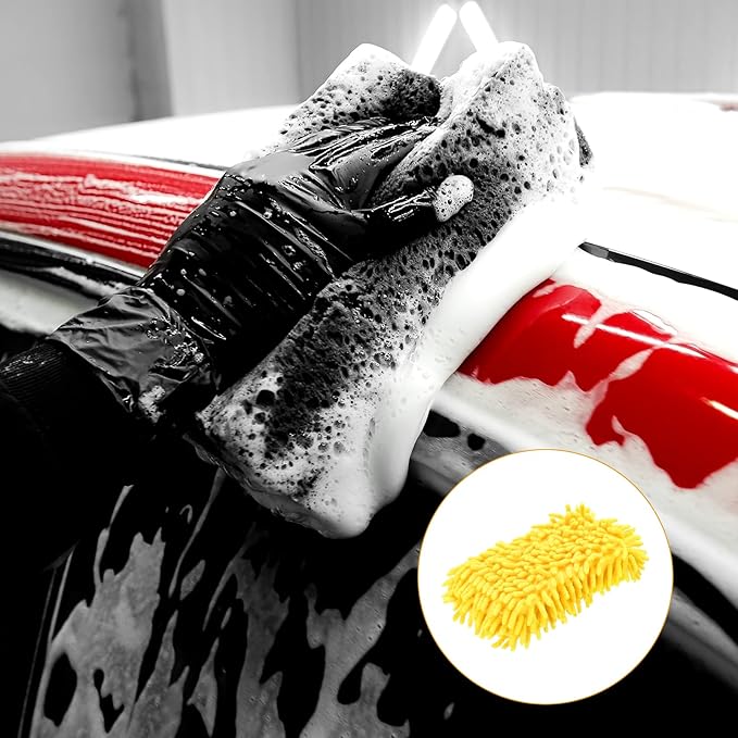 HARFINGTON 2pcs Car Wash Sponge 8.7" x 4.3" Chenille Microfiber Mitt Scratch-Free Absorbent Scour Scrubber Cleaning Sponge for Washing Detailing on Cars, Trucks, SUV, Boats, RVs, Yellow
