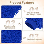 HARFINGTON Chenille Microfiber Car Wash Mitts 9.8" x 7.9" Scratch Free Wash Gloves Absorbent Double Sided Plush Cleaning Drying Mitts for Car Washing Home Blue