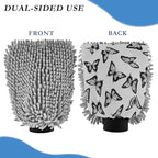 Qilmy Black Butterfly Pattern Microfiber Chenille Car Wash Sponge Scratch Free Car Wash Mitt Absorbent Mitt Sponge for Trucks SUVs Car Washing Home Cleaning, Medium