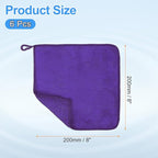 HARFINGTON 6 Pack Microfiber Cleaning Cloth, 8" x 8" Multi-Functional Cleaning Towels Reusable Absorbent Rags with Hook for Car Wash Kitchen Household Window Clean, Purple