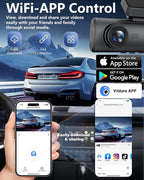 3 Channel 4K Dash Cam Front and Rear Inside, Built-in 5G WiFi,4K+1080P+1080P Dash Camera with 64GB Card,3.16” IPS Screen,Loop Recording, G-Sensor, 24H Parking Monitor, Night Vision(Rose Gold)