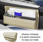 Car Seat Gap Filler Organizer, Leather Vehicle Side Seat Gap Storage Box with Lid for Phone Key Card, L-Capacity Auto Interior Organization, Universal for SUV Sedan Truck (Beige)
