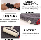 2-Pack 1200 GSM Car Drying Towels – Microfiber Towels for Cars (36" x 12"), Ultra-Absorbent, Streak-Free, Scratch-Free, No Water Spots, Double-Coral Fleece Microfiber & Gray & Red Hemmed Edges
