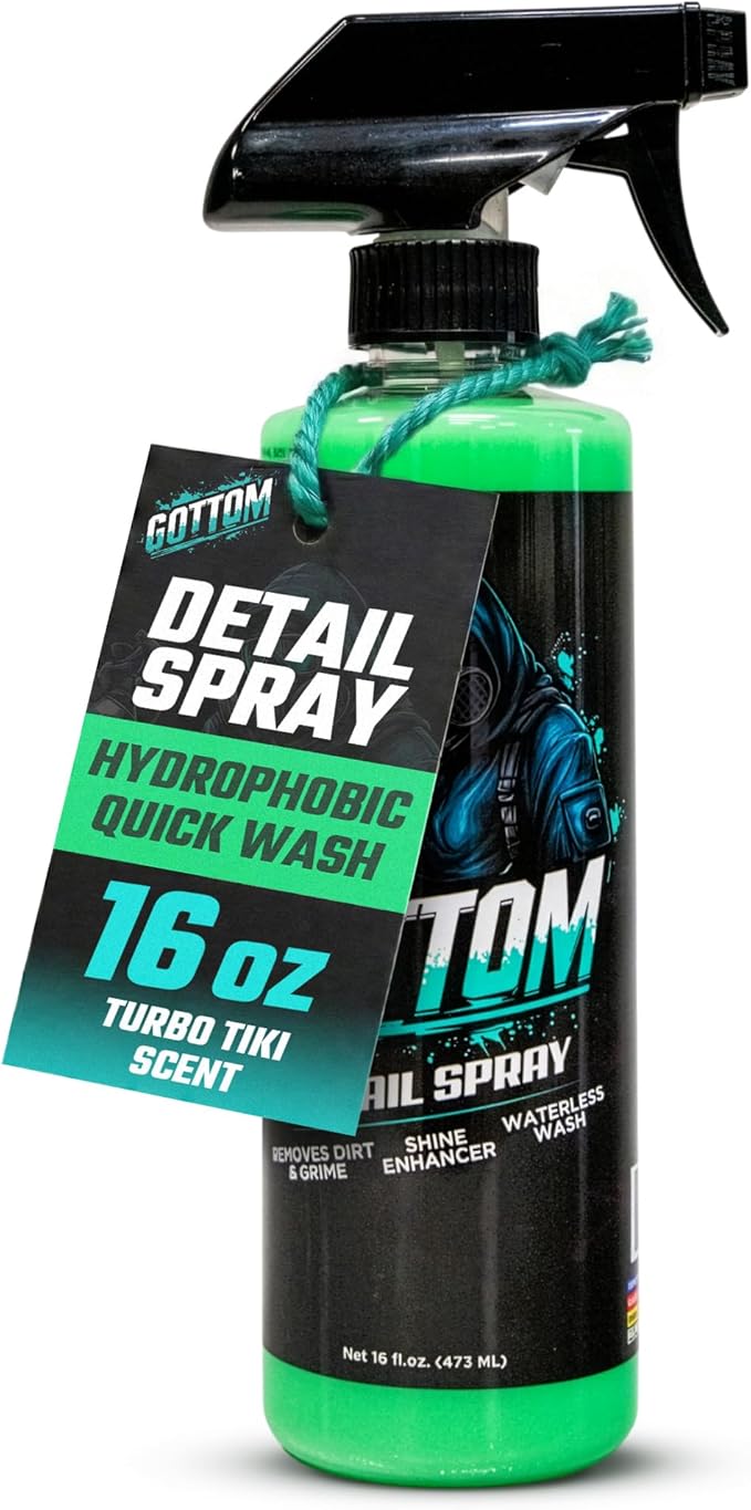Gottom Detail Spray - Quick & Easy Waterless Detailer - 16 oz - Streak-Free Shine, Removes Prints & Smudges, Clay Bar Lubricant, Wax Support, Safe for Paint, Glass, Trim - Scented with Turbo Tiki
