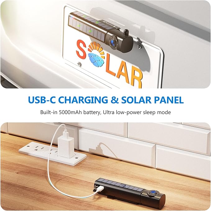 Solar Wireless Backup Camera, 1080P 5" IPS Monitor & Auto On Off Back Up Camera, 2 Mins Easy Setup Battery Powered Night Vision Waterproof, Reverse Camera for Car SUV Truck Van Trailer