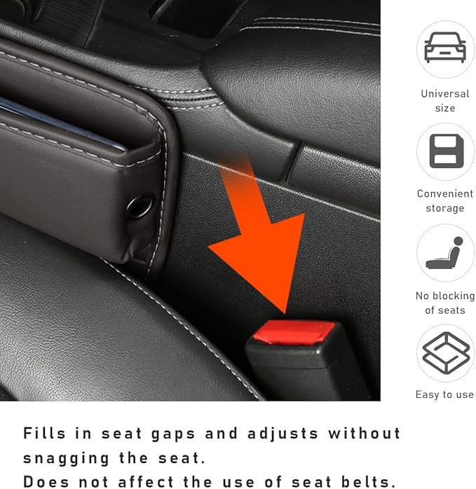 Kewucn Car Seat Gap Organizer, Adjustable Leather Front Seat Gap Filler Storage Box, Multifunctional Auto Console Side Pocket Organizer for Phone Glasses Key Card, Car Accessories (Beige)