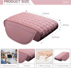Car Armrest Cushion, 12.2"×8.3" Leather Auto Memory Foam Center Console Pad with Storage Pocket, Waterproof & Anti-Scratch Elbow Pillow Armrest Seat Box Protector, Universal Fit (Pink)