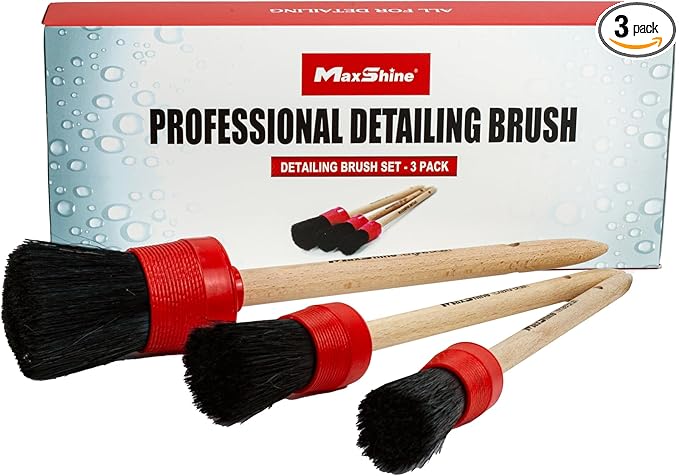 Maxshine 3 Pieces Professional Auto Detailing Brush Kit - Interior & Exterior Cleaning for Dashboard, Emblems, Panels, Engine Bay, Wheels, Air Vents, Seats & Leather - Scratch-Free