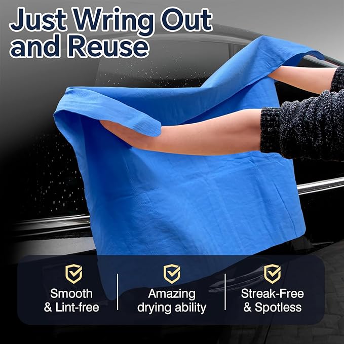 ARTIPOLY Premium Extra Large Shammy Cloth for Car Drying 2pk (34”x25”)-Super Absorbent XL Chamois Towel for Car-Reusable Shammy Towel for Car, Bathroom,Pets, Dust Remove, No Spots/Streak/Scratch
