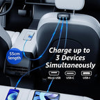 Superlit 3-in-1 Retractable Backseat Car Charger – Headrest Mount Charging Station for Uber, Lyft and Rideshare Drivers, Fast Multi USB Charging Device for Passengers Compatible with All Phones