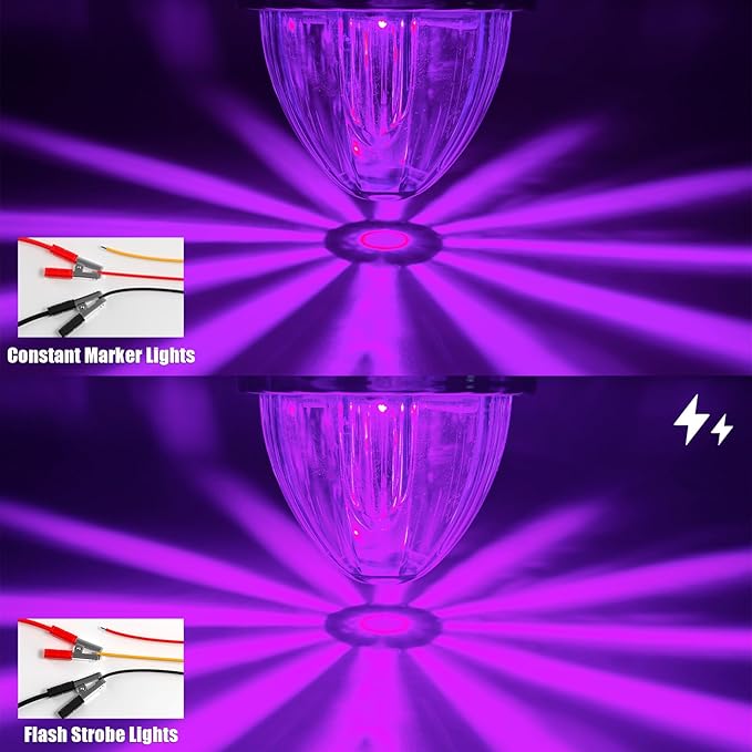 BJZ 8Pcs Purple Watermelon LED Strobe+Constant Marker Lights Dual Function Watermelon-Shaped Side Marker Clearance Tail Top Cap Roof Lights for Trailer Truck Semi-Trailer Heavy-Duty Truck Bus Van