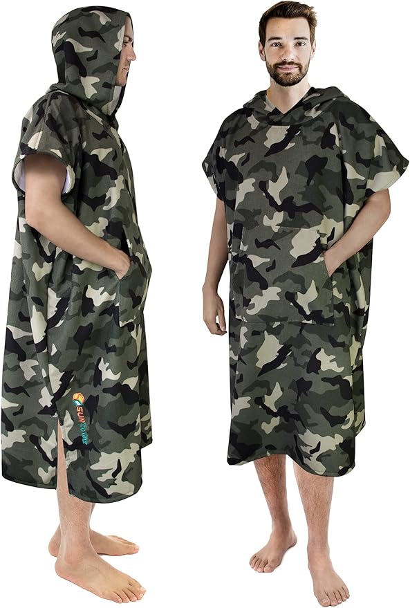 SUN CUBE Surf Poncho Changing Robe with Hood | Absorbent Quick Dry Microfiber Wetsuit Changing Towel with Pocket for Surfing Men Women