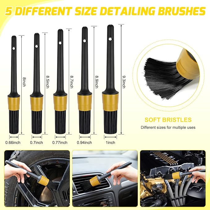 Nilight 27PCS Car Detailing Kit Auto Cleaning Tools Wash Set with Storage Carry Bag Home Use for Interior Exterior Deep Clean Polish Car Care Windshield Dashboard Seat Air Vents Wheels Tires, Yellow