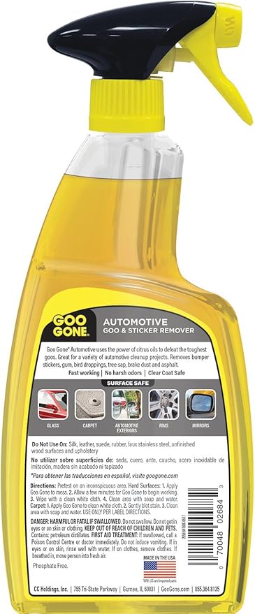 Goo Gone Automotive Cleaner - 24 Ounce - Bumper Stickers, Gum, Bird Droppings, Tree Sap, Spray Paint, Brake Dust and Asphalt