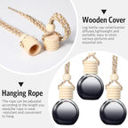 BBTO 100 Pcs Car Air Fresheners Diffuser with Wooden Cap Empty Aromatherapy Diffuser Clear Car Fragrance Holder Pendant Hanging Perfume Fresheners Bottles for Decor (Black,Round)