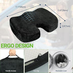 Gel Seat Cushion for Car Office - Memory Foam Pain Relief Chair Pillow Cushions - Tailbone Sciatica Coccyx Butt Lumbar Support Pad for Sitting Driving Traveling, Velvet, Black