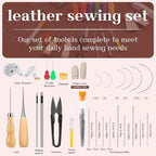 MORFEN Leather Sewing Kit Upholstery Repair Kit Leather Stitching Kit with Hole Punch, Waxed Thread, Sewing Awl, Upholstery Needles, Leatherworking Tools for Hand Stitching Furniture, Car, Sofa