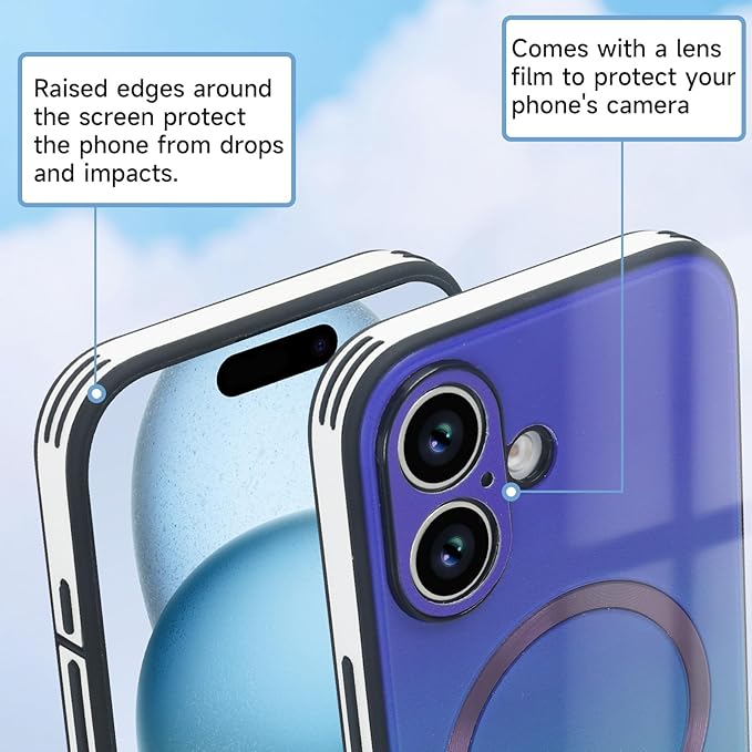 Guppy Compatible with iPhone 16 Plus Case Magnetic, with Full Camera Lens Protector [Compatible with MagSafe] Scratch Resistant Gradient Glass Back Cover Phone Case-Purple