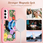 for Samsung Galaxy A15 5G Phone Case - Compatible with MagSafe Women Girls Cute Magnetic Protective Cover Cat Flower Fashion Floral Design Heavy Duty Shockproof for Samsung A15 5G Case 6.5"