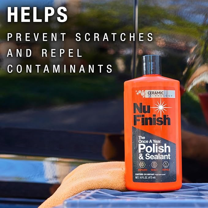 Nu Finish Once a Year Polish and Sealant, Car Polish and Paint Sealant with 3-in-1 Ceramic Technology to Repair, Seal and Repel, 16 fl oz Bottle
