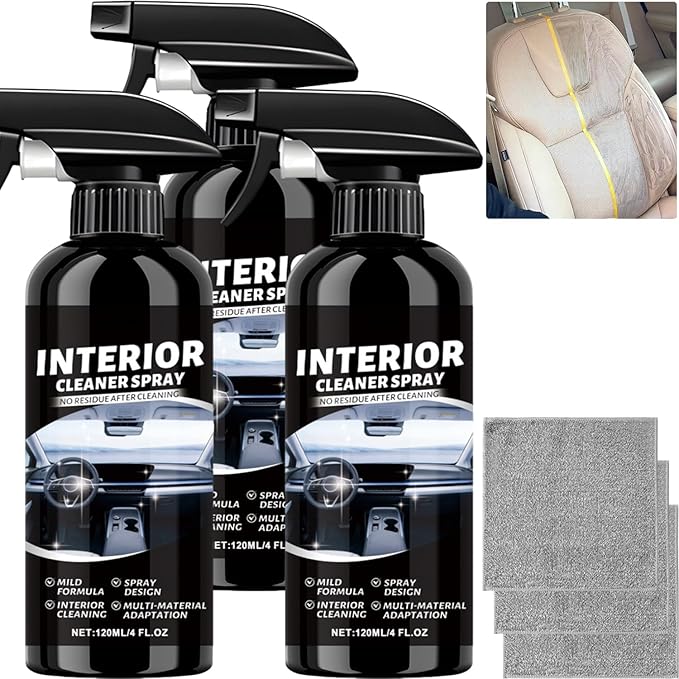 Car Interior Cleaner Spray, Deep Polishing Cleaner Interior Detailer for Leather, Rubber, Plastic, Dashboards Seats, Easy Application for Daily Vehicle Care (3Pcs)