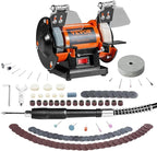 VEVOR Bench Buffer Polisher, Bench Buffer Grinder Polishing & Buffing Machine for Metal/Jewelry/Wood/Jade/Plastic/Silver DIY, with Wool/Abrasive Fiber Wheel/Grinding Wheel,100pcs Tools, 3590RPM