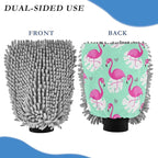 STAYTOP Beautiful Flamingo Car Wash Mitts 2Pcs,Chenille Microfiber Mitts Scratch Free Ultra Absorbent Wash Sponge Cloths for Cars,Home Cleaning-L