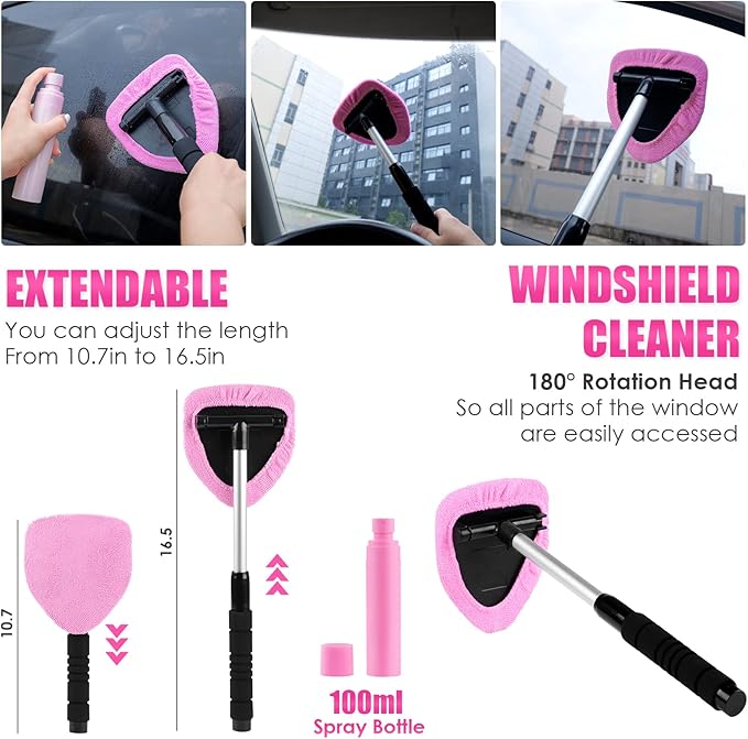Viewsun 37pcs Car Cleaning Kit, Pink Car Interior Detailing Kit with High Power Handheld Vacuum, Detailing Brush Set, Windshield Cleaner, Cleaning Gel, Complete Car Cleaning Supplies for Women