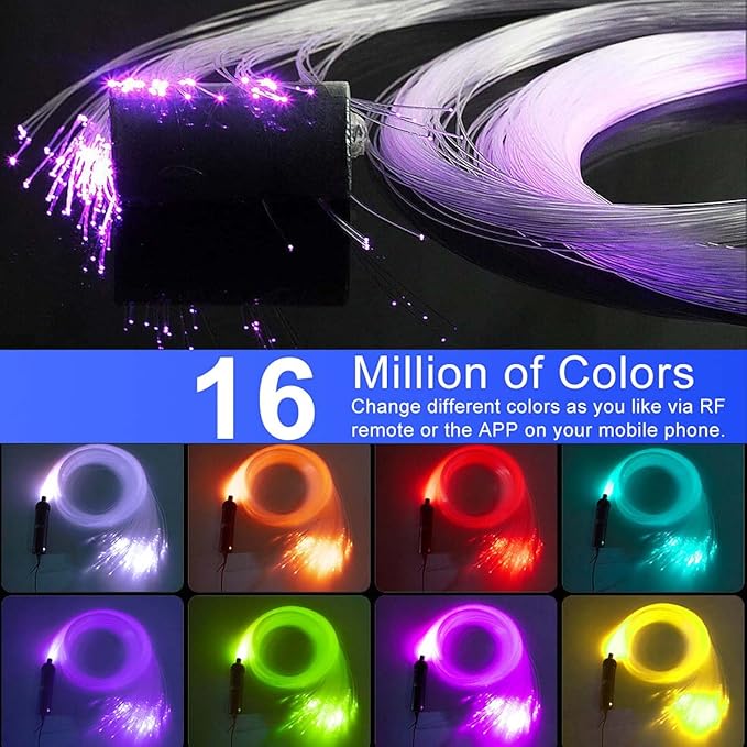 AZIMOM Car Use 6W RGBW 450pcs 0.03in 9.8ft Fiber Optic Lights Starlight Headliner Light Kit End Glow Optic Cable Music Mode APP Remote Sensory Lighting Indoor Home Headliner Decoration