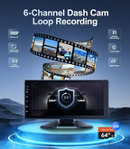 6-Channel Dash Cam 1080P Backup Camera System with 10.33 Inch Touch Parking Monitor,DVR Recording Back Up Camera for RV/Truck/Trailer/Van/SUV/Cars,Wireless Carplay/Android Auto/WiFi/Bluetooth/FM Radio