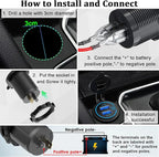 QC3.0 Dual USB 12V Outlet with Touch Switch: 12 Volt Marine Socket Golf Cart USB Port DC Car Charger Waterproof Power Adapter Cigarette Lighter Mount Fast Charge for Boat Motorcycle ATV RV