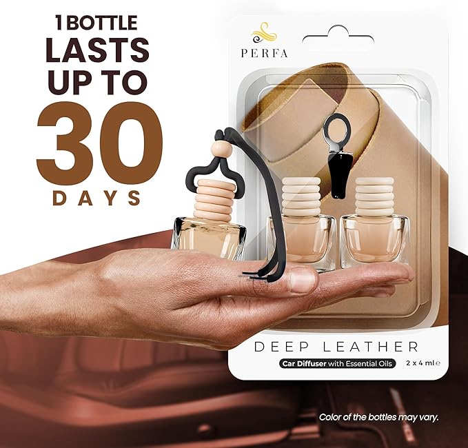 Leather Musk Car Air Freshener | Hanging Car Freshener with Vent Clip | New Car Fragrance, Slow-Release Aroma Technology, Adjustable Scent Intensity | Premium Interior Accessories by Perfa