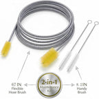 67" Flexible Drain Brush Set, Double Ended Long Hose Pipe Cleaner with 2 Pcs 8.2" Straw Cleaning Brushes, Nylon Tube Cleaner Tool for Refrigerator Defrost, Aquarium Filter, Sink Drain