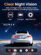 3 Channel Dash Cam, QHD 2.5K+1080P+1080P 3-Way Recording, WiFi Dash Camera with APP Control, 1440P Front+4 IR Lights, 24H Parking Mode with Time-Lapse, G-Sensor, Loop Recording,Free 64GB Card