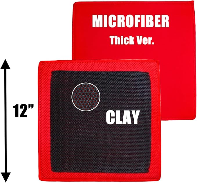 Clay Towel 3.0 for Cars, Clay Bar Towel Scratch-Free Autocare Detailing Polishing, Removing Tar Paint Tree-sap Guano Contaminants, Fine Grade, 12" x 12", Red, Mesh Hollow, Thick Ver.