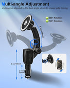 Magnetic Phone Holder for Car Cigarette Lighter [Dual USB Fast Charging] Cigarette Lighter Socket Phone Mount Charger with Adjustable Arm, for iPhone 16 15 14 MagSafe Car Mount