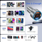 Car Charger USB C, 65W Dual 12V Car USB Charger Multiport with Voltage Display PD/QC 3.0 Super Fast Charge Cigarette Lighter Adapter for iPhone 17 16 15 14 13 12 Pad Pro Air(Gray)
