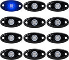 12 Pods Blue LED Rock Lights Neon Underglow Light for Car Truck ATV SUV Under Body Glow Light Trail Fender Lighting